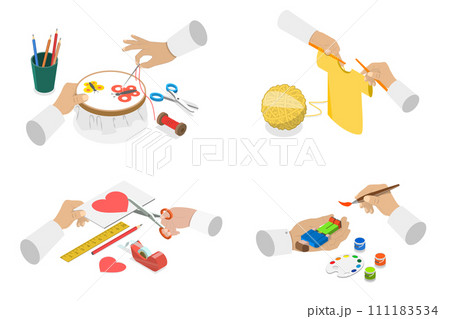3D Isometric Flat  Set of Craft Handmade Hobbies, Creative Workshop 111183534