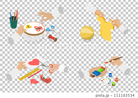 3D Isometric Flat  Set of Craft Handmade Hobbies, Creative Workshop 111183534