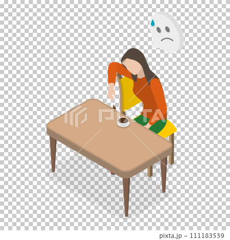 3D Isometric Flat  Conceptual Illustration of Exhaustion, Exhausted Girl Feels Fatigue or Burnout 111183539