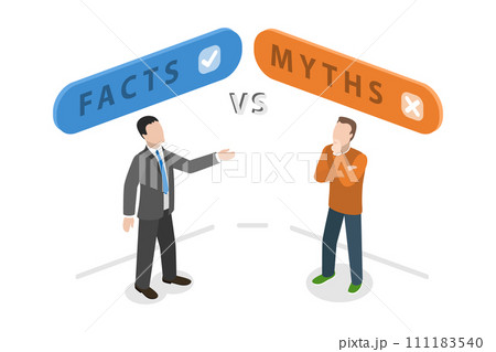 3D Isometric Flat  Conceptual Illustration of Fact Vs Myth, Fact-checking or Comparing Evidences 111183540