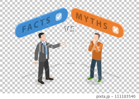 3D Isometric Flat  Conceptual Illustration of Fact Vs Myth, Fact-checking or Comparing Evidences 111183540