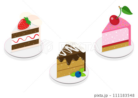 3D Isometric Flat  Set of Slices of Different Cakes, Sweets and Dessert 111183548