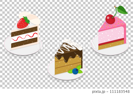 3D Isometric Flat  Set of Slices of Different Cakes, Sweets and Dessert 111183548