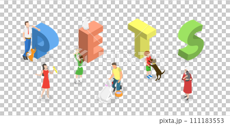 3D Isometric Flat  Conceptual Illustration of Pets, Adorable Animals and Their Owners 111183553