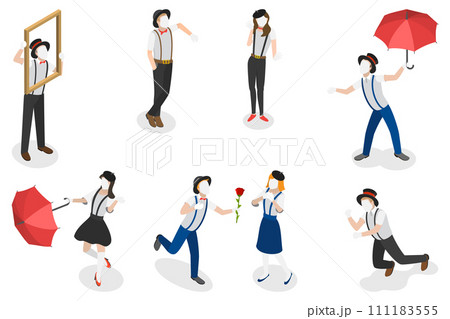 3D Isometric Flat Set of Mime Actors, Showing...のイラスト素材 [111183555] - PIXTA