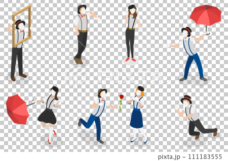 3D Isometric Flat Set of Mime Actors, Showing...のイラスト素材 [111183555] - PIXTA