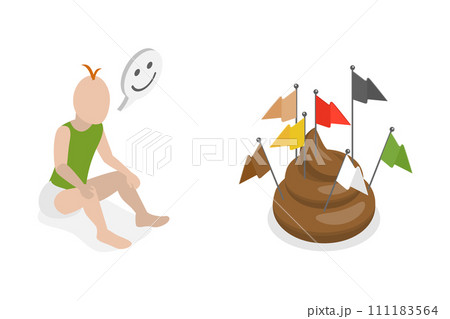 3D Isometric Flat  Conceptual Illustration of Babies Poop Color , Newborn Child Diaper Inspection 111183564