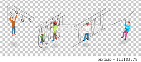 3D Isometric Flat Conceptual Illustration of Rope Park, Recreational Activities for Adults and Children 3D Isometric Flat Conceptual Illustration of Rope Park, Recreational Activities for Adults and Children 111183579