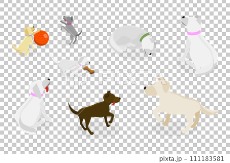3D Isometric Flat Set of Funny Pappies andd Dogs, Different Poses and Activities 3D Isometric Flat Set of Funny Pappies andd Dogs, Different Poses and Activities 111183581
