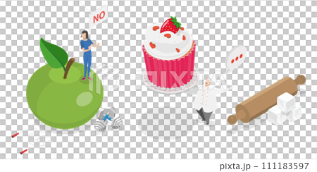 3D Isometric Flat Conceptual Illustration of Healthy Diet, Refusing Unhealthy Food, Dieting and Healthy Lifestyle 3D Isometric Flat Conceptual Illustration of Healthy Diet, Refusing Unhealthy Food, Dieting and Healthy Lifestyle 111183597