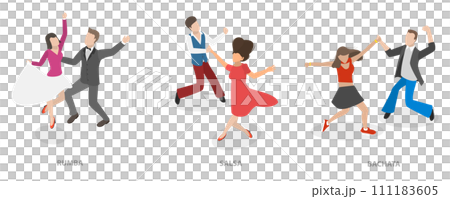 3D Isometric Flat  Set of Dancing People, Salsa, Rumba and Bachata 111183605