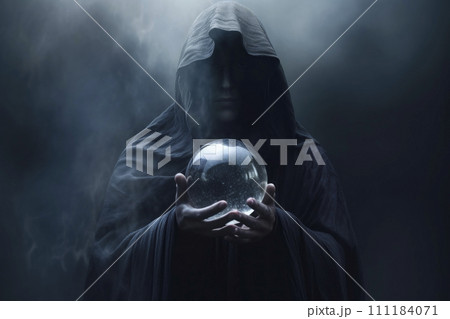AI-generated content. Mystical Figure Holding Crystal Ball 111184071