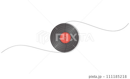Vinyl audio record continuous line drawing. Vintage LP disk drawn in one line art style. Vector illustration. Vinyl audio record continuous line drawing. Vintage LP disk drawn in one line art style. Vector illustration. 111185218
