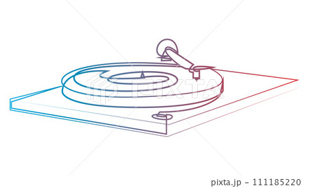 Vinyl record player turntable one line art. Continuous line drawing of analog audio player, retro music turntable vinyl disc jockey concept. Vector illustration. Vinyl record player turntable one line art. Continuous line drawing of analog audio player, retro music turntable vinyl disc jockey concept. Vector illustration. 111185220