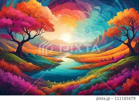Colorful Landscape Painting, Generative AI Colorful Landscape Painting, Generative AI 111185679