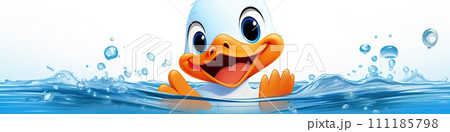 AI-generated content. Happy, smiling, laughing duck in the water isolated on the white background, animal concept 111185798