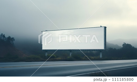 AI-generated content. Huge billboard with white screen by the motorway, marketing concept 111185800
