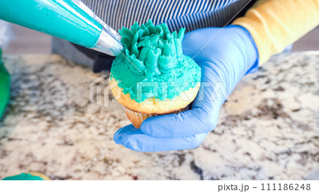 Using buttercream frosting, vanilla and chocolate cupcakes are intricately decorated to resemble various types of cactuses, creating a delightful and visually engaging dessert that showcases Using buttercream frosting, vanilla and chocolate cupcakes are intricately decorated to resemble various types of cactuses, creating a delightful and visually engaging dessert that showcases 111186248