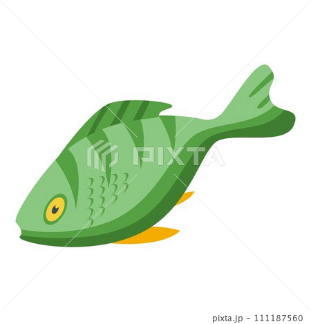 Green exotic fish icon. Isometric of green exotic fish vector icon for web design isolated on white background Green exotic fish icon. Isometric of green exotic fish vector icon for web design isolated on white background 111187560