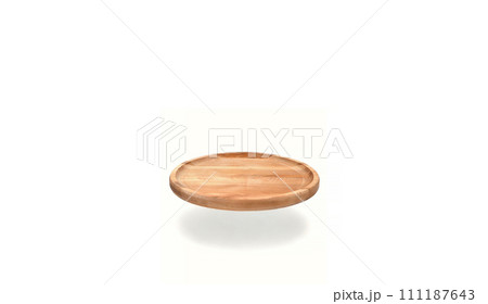 Empty round wooden plate with sides hanging on a white background with shadow. Space for branding, text or menu. Business food brand template. Layout. Cooking food. Culinary background Empty round wooden plate with sides hanging on a white background with shadow. Space for branding, text or menu. Business food brand template. Layout. Cooking food. Culinary background 111187643