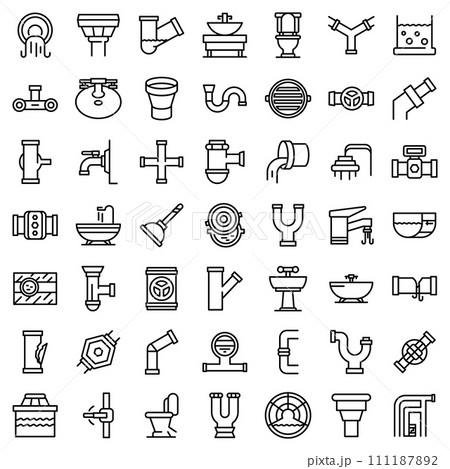 Sewerage icons set. Outline set of sewerage vector icons for web design isolated on white background 111187892
