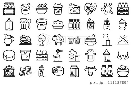 Dairy icons set. Outline set of dairy vector icons for web design isolated on white background Dairy icons set. Outline set of dairy vector icons for web design isolated on white background 111187894