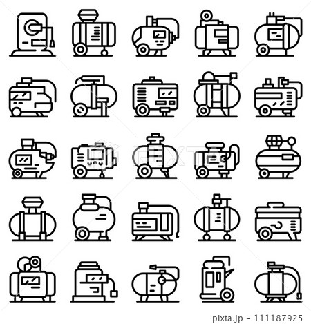 Compressor icons set. Outline set of compressor vector icons for web design isolated on white background 111187925