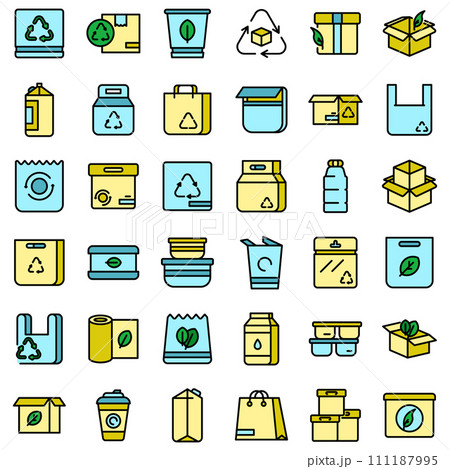 Eco packaging icons set. Outline set of eco packaging vector icons thin line color flat on white Eco packaging icons set. Outline set of eco packaging vector icons thin line color flat on white 111187995