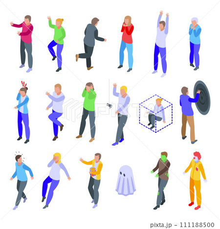 Frightened people icons set. Isometric set of frightened people vector icons for web design isolated on white background Frightened people icons set. Isometric set of frightened people vector icons for web design isolated on white background 111188500