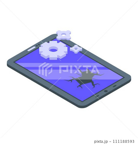 Broken tablet icon. Isometric of broken tablet vector icon for web design isolated on white background Broken tablet icon. Isometric of broken tablet vector icon for web design isolated on white background 111188593