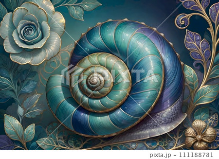 Silk Artwork of a Snail Shell 111188781