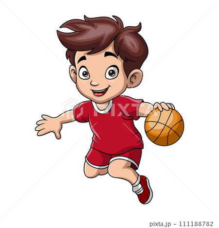 Cute little boy cartoon playing basketball 111188782