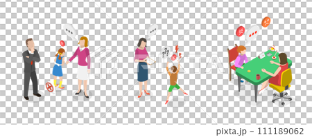 3D Isometric Flat  Conceptual Illustration of Kids Emotional Management 111189062