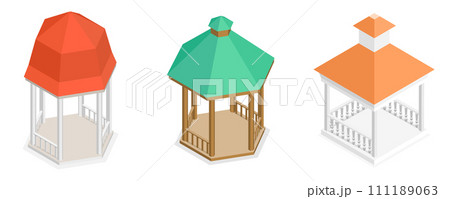 3D Isometric Flat Set of Gazebos or Pavilions 3D Isometric Flat Set of Gazebos or Pavilions 111189063