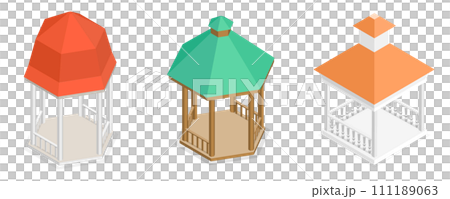 3D Isometric Flat Set of Gazebos or Pavilions 3D Isometric Flat Set of Gazebos or Pavilions 111189063