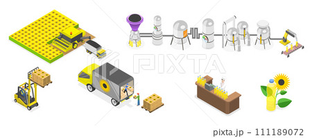 3D Isometric Flat Conceptual Illustration of Vegetable Oil Production 3D Isometric Flat Conceptual Illustration of Vegetable Oil Production 111189072