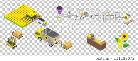 3D Isometric Flat Conceptual Illustration of Vegetable Oil Production 3D Isometric Flat Conceptual Illustration of Vegetable Oil Production 111189072