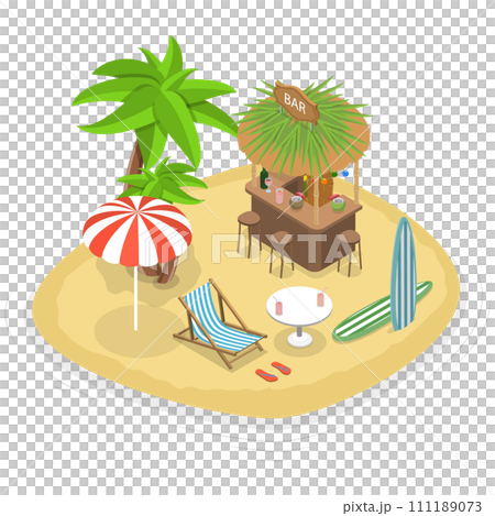 3D Isometric Flat Conceptual Illustration of Tiki Bar 3D Isometric Flat Conceptual Illustration of Tiki Bar 111189073