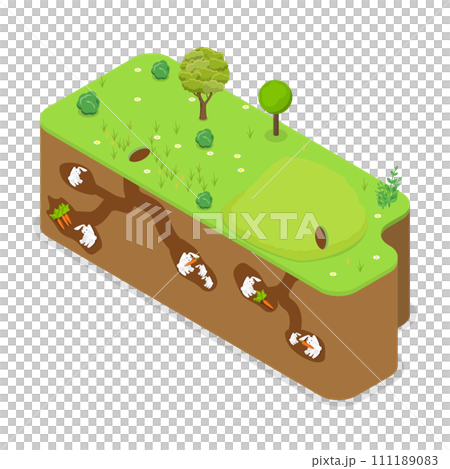 3D Isometric Flat  Conceptual Illustration of Rabbit Family 111189083