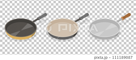 3D Isometric Flat Set of Frying Pans 3D Isometric Flat Set of Frying Pans 111189087