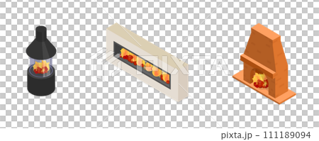 3D Isometric Flat  Set of Fireplaces 111189094