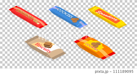 3D Isometric Flat  Set of Snack Packages 111189095