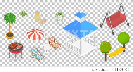 3D Isometric Flat  Set of Garden Furniture 111189100