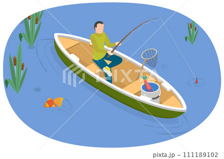3D Isometric Flat Conceptual Illustration of Fishing From Boat 3D Isometric Flat Conceptual Illustration of Fishing From Boat 111189102