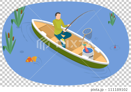 3D Isometric Flat Conceptual Illustration of Fishing From Boat 3D Isometric Flat Conceptual Illustration of Fishing From Boat 111189102