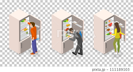 3D Isometric Flat Set of Food In Fridge 3D Isometric Flat Set of Food In Fridge 111189103