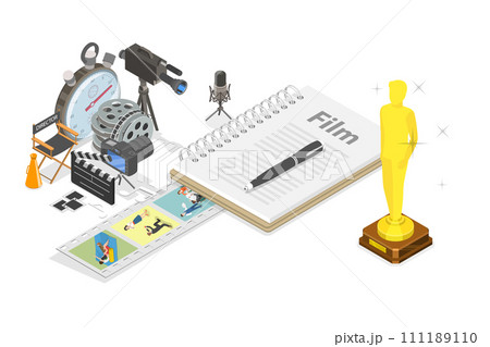 3D Isometric Flat Set of Oscar Award 3D Isometric Flat Set of Oscar Award 111189110