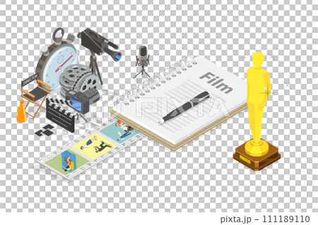3D Isometric Flat Set of Oscar Award 3D Isometric Flat Set of Oscar Award 111189110