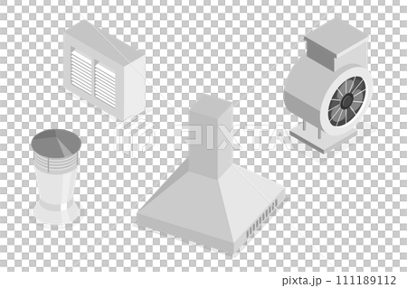 3D Isometric Flat  Set of Air Duct System Items 111189112