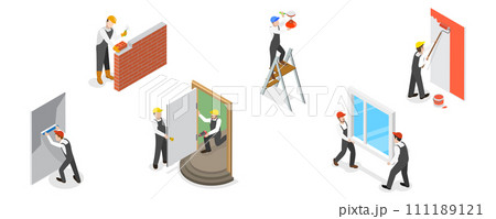3D Isometric Flat  Set of Renovation and Decoration of Room 111189121